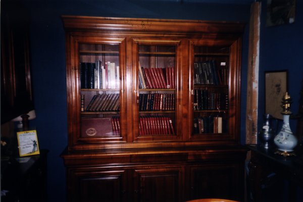Bibliothèque à vitrine avec livres.