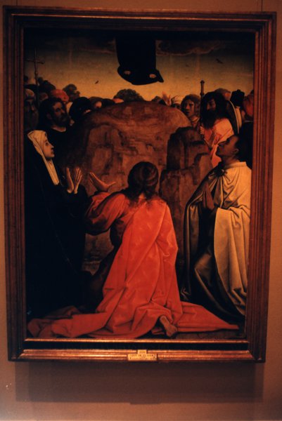 Peinture Renaissance avec Christ et personnages en prière.